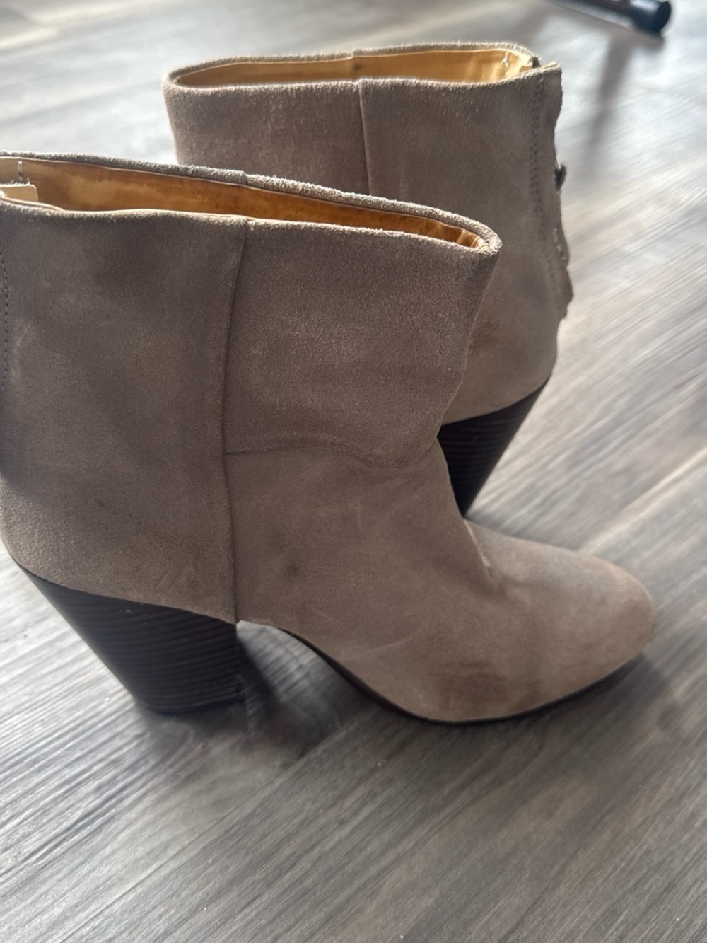 rag & bone Taupe Suede Stacked Heel Ankle Boots